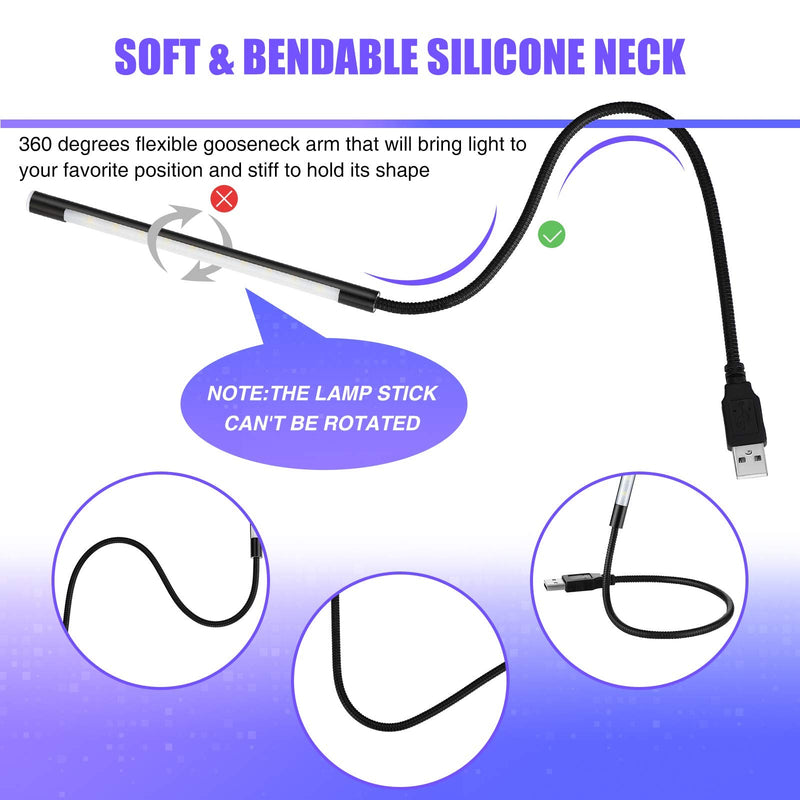 2 Pieces USB LED Light USB Light for Laptop Keyboard Light Gooseneck Light Computer Light Flexible Stick Dimmable LED Lamp Touch Switch for Reading Book (Black, Silver) Black, Silver
