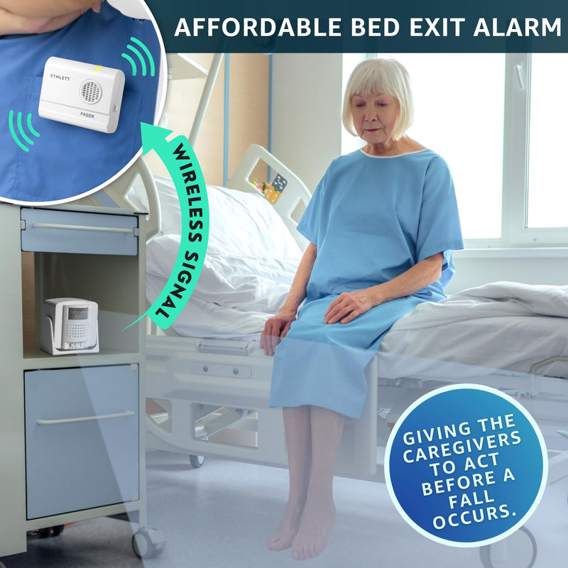 Bed Alarm Caregiver Pager with 2 Wireless Motion Sensors Alarm Indoor Fall Prevention for Elderly Monitoring Seniors Dementia Patients Seniors Home Door Chime 2 Motion Sensors 1 Receiver