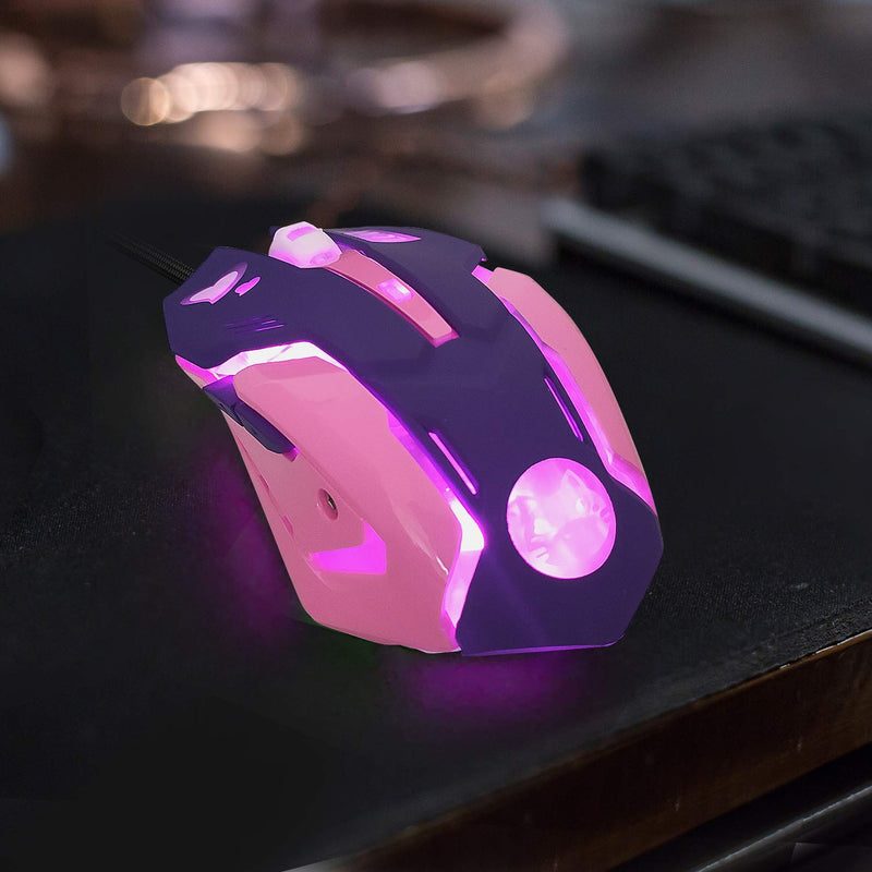 Gaming Mouse,Pink Backlit Optical Game Mice Ergonomic USB Wired with 2400 DPI and 6 Buttons 4 Shooting for Computer/Win/Mac/Linux/Andriod/iOS. (Purple) purple