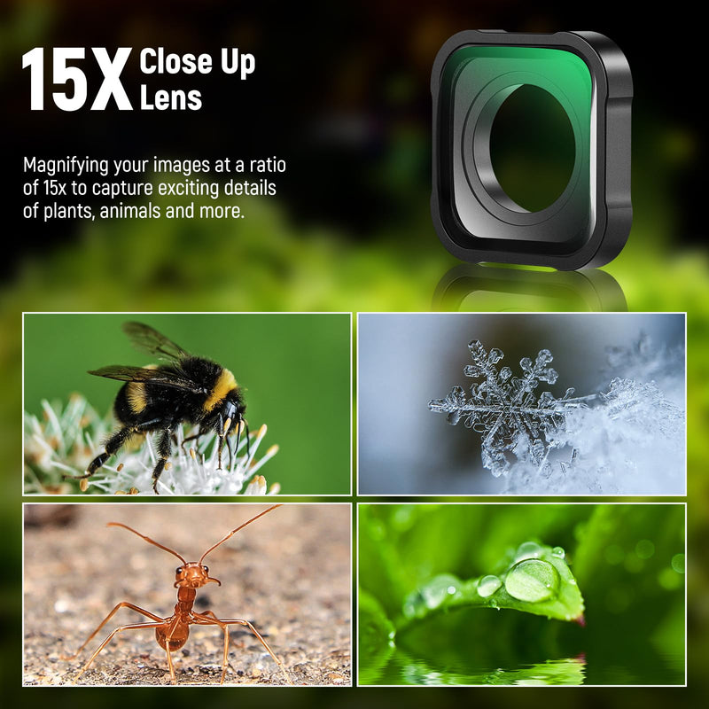 NEEWER 15X Magnification Lens 7-10cm Focal Distance for Macro Photography Close Up, Compatible with GoPro Hero 13 12 11 10 9 Action Camera, Not Waterproof, LS-31 15X Macro Lens