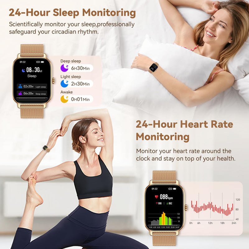 Smart Watch for Women Fitness Tracker: Make Answer Call Smart Watches for Women Digital Watches Waterproof Running Smartwatch for Android Phone iPhone Samsung Compatible Heart Rate Monitor SpO2 Gold