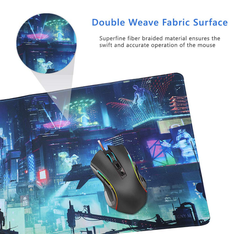 Imegny Extended Gaming Mouse Pad, Portable Mat for Keyboard & Mouse with Stitched Edges + Non-Slip Rubber Base （90x40 Green city005） 90x40 Green City005