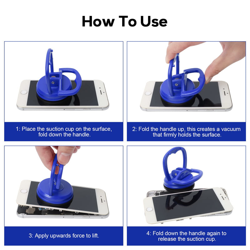 STREBITO Suction Cups Heavy-Duty 2 Pieces Screen Suction Cups Tool for iMac, iPhone, MacBook, iPad, TV, Phone, Laptop, Computer, Tablet, LCD Screen Remover, Small Dent Puller Blue