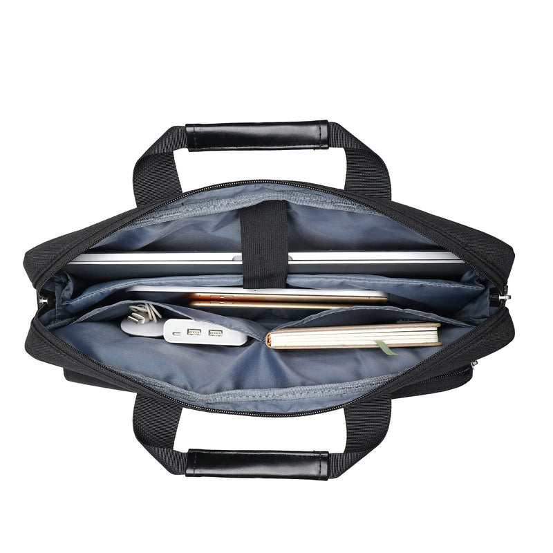 MOSISO Laptop Shoulder Bag Compatible with MacBook Air 15 inch M3 M2 2024 2023/Pro 16 M3 M2 M1 2024-2019,15-15.6 inch Notebook with 2 Raised&1 Flapover&1 Horizontal Pocket&Handle&Belt, Black 16 inch