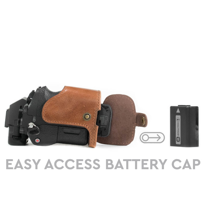 MegaGear MG1130 Sony Alpha A7S II, A7R II, A7 II Genuine Leather Camera Half Case and Strap - Dark Brown
