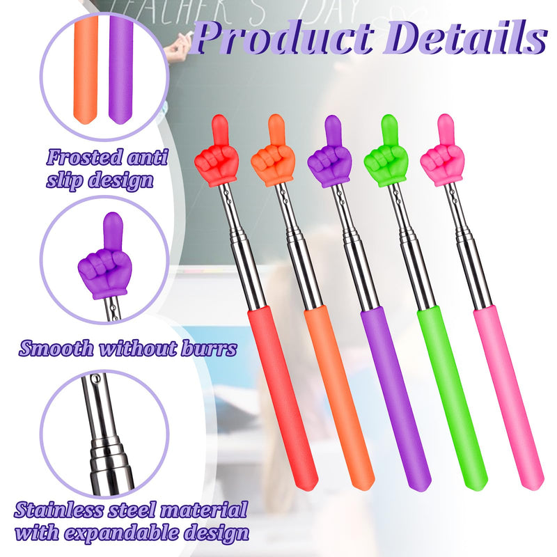 5 Pcs Pointer Stick for Classroom, Retractable Teachers Pointer for Classroom Kids Reading, Finger Pointer Stick Elementary School Kindergarten Teacher Classroom Supplies(Color B) Color B