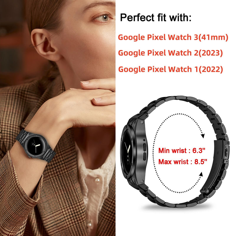 MioHHR Compatible with Google Pixel Watch 1 2 3(41mm) Bands with Case Men | Rugged Stainless Steel Protective Bumper Cover with Bands for Google Pixel 2/1, Pixel 3 41mm, Black (NOT Fits Pixel 4) 41mm Google Pixel Watch 1/2/3