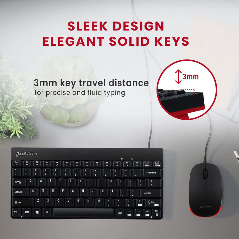 Perixx Periduo-212 Wired Mini Keyboard and Mouse Set, USB Connection, Black, US English Layout (11486)
