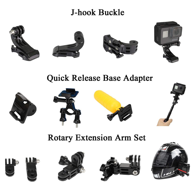 Universal Action Camera Accessory Kit for GoPro Hero 12 11 10 9 8 7 6 5 Blcak Go pro Max Insta360 One R/X2/X3 DJI OSMO Action 2 3 4 AKASO APEMAN Sports Cam, Helmet Base Adhesive Tripod Adapter Mount