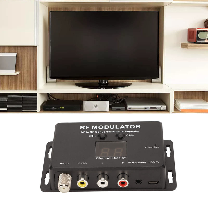 UHF Modulator, Mini AV to RF Modulator, UHF TV Link Modulator AV to RF Converter, AV to RF TV Modulator with Channel Display, Support PAL NTSC, for Set Top Box, DVDs