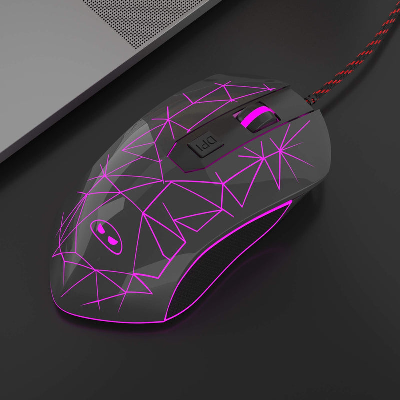 MageGee G6 Wired Gaming Mouse, Ergonomic USB Optical Mouse with 7 Colors Breathing LED Backlit, 6 Adjustable DPI Levels from 600 to 3200 for Laptop PC Computer Games & Work, Black