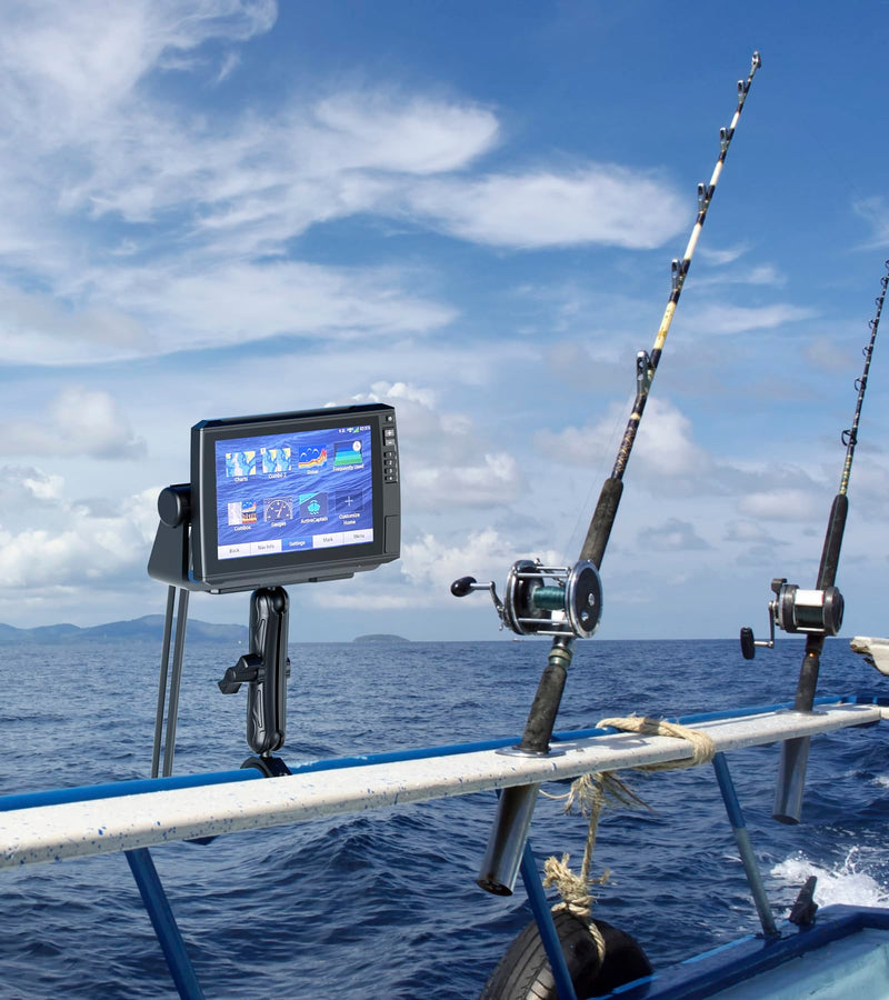 VAZESWIN 1" Ball Fish Finder Mount for 1.5"/1.65"/1.75"/1.85"/2" Round Rail | Aluminum Alloy Universal Marine Electronic Mount with 5.9" Long Arm, Rectangular Plate & Bar Clamp Base for Garmin, Lowrance