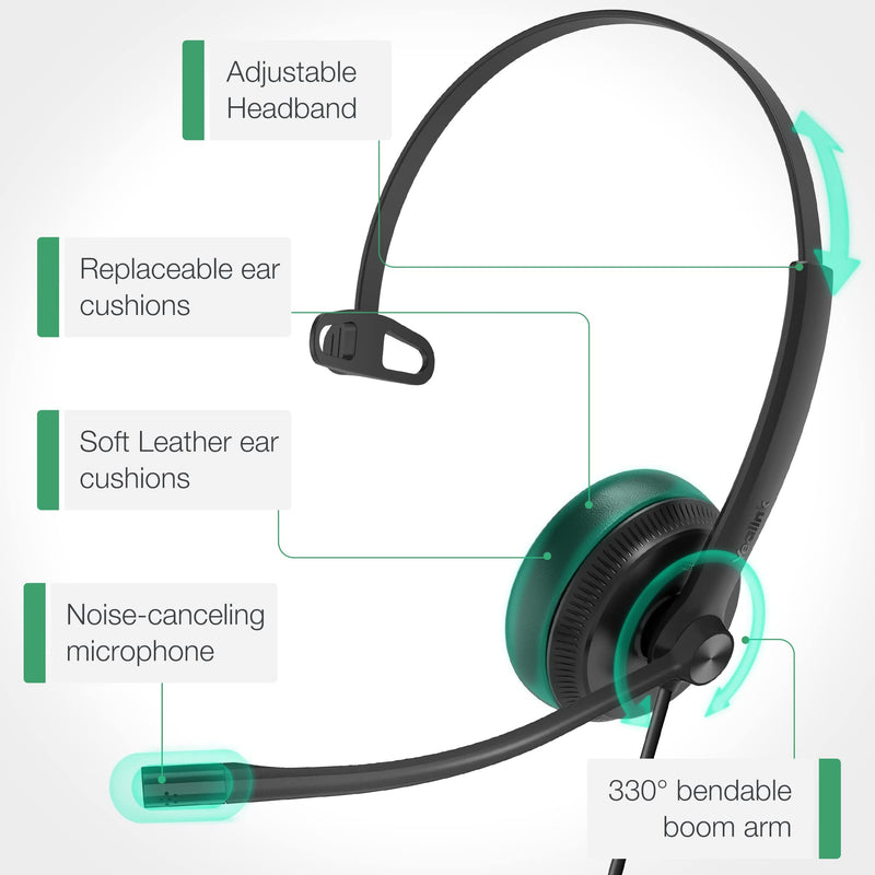 Yealink Headset with Microphone 3.5mm Headphone with Mic for PC Computer Laptop Phones Teams Certified Work Office Headset Mono