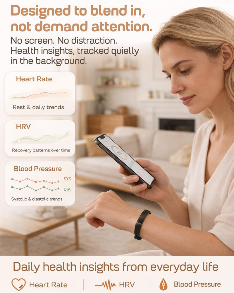 FITVII Screenless Fitness Tracker for Women Men, Health & Fitness Wearable | 24/7 Heart Rate, Blood Pressure and HRV Sleep Monitor, Subscription Free Activity Tracker for Android & iPhone Black