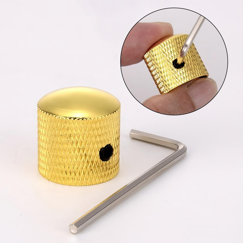 [AUSTRALIA] - 3PCS Metal Volume Tone Dome Guitar Speed Control Knurled Shaft Pots Knobs with Keys Screws Set for Electric Guitar or Bass (Gold) 