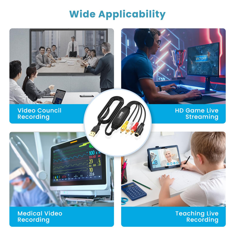 [AUSTRALIA] - VHS to Digital Converter, USB Video Capture Card, RCA AV to USB Audio Video Transfer Grabber, Convert Analog VHS VCR to Digital Adapter for PC DV Camera DSLR DVD Compatible Windows Mac OS 