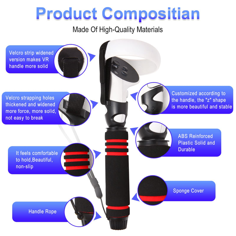 [AUSTRALIA] - VR Game Handle Attachments for Oculus/Meta Quest 2 Beat Saber Handles,2 in 1 Upgraded Multipurpose VR Dual/Long Stick Handle Extension Grips for Quest 2 Controllers Playing BeatSaber Games 