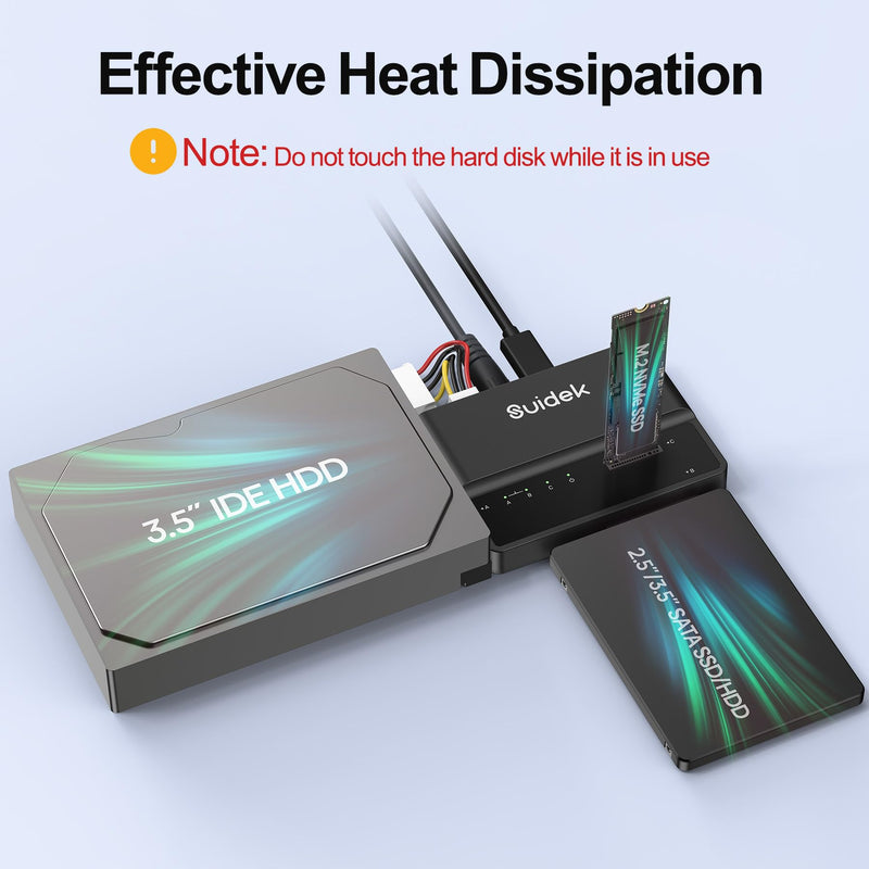 SUIDEK M.2 NVMe to SATA/IDE Adapter, USB 10Gbps Hard Drive Reader Tool Free | PCIe NVMe, SATA and IDE Adapter, M2 SSD Enclosure for M.2 (M Key&M+B Key) Any Sizes, 2.5/3.5" SATA SSD/HDD and 3.5" IDE HDD Black-M.2+SATA+IDE