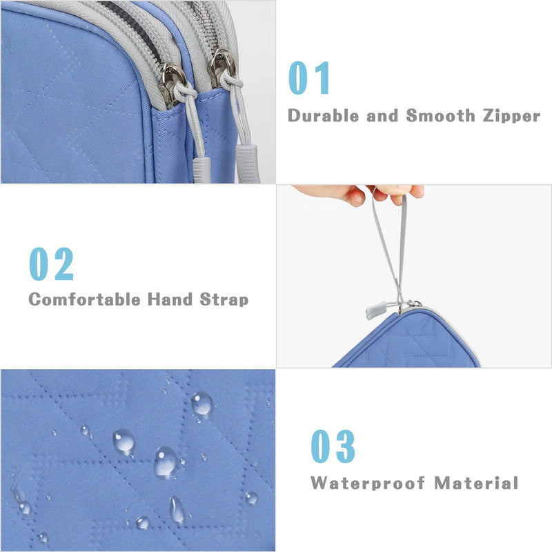 FYY Travel Cable Organizer Pouch Electronic Accessories Carry Case Portable Waterproof Double Layers All-in-One Storage Bag for Cord, Charger, Phone, Pattern Blue Small Blue-Pattern