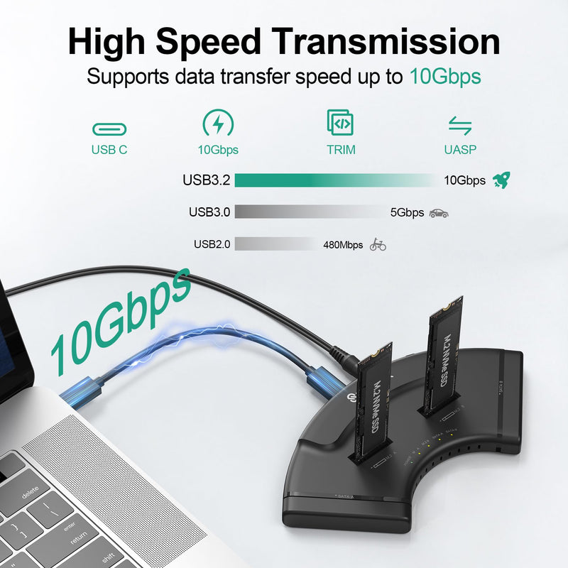 SUIDEK 4-Bay Dual M.2 NVMe & Dual SATA SSD Enclosure, 10Gbps, Plug & Play | USB-C SSD Converter, Simultaneous 4-Drive Access, Hard Drive Reader for M.2 (M+M/B Key) Any Sizes & 2.5/3.5 Inch SATA SSD/HDD Deep Black
