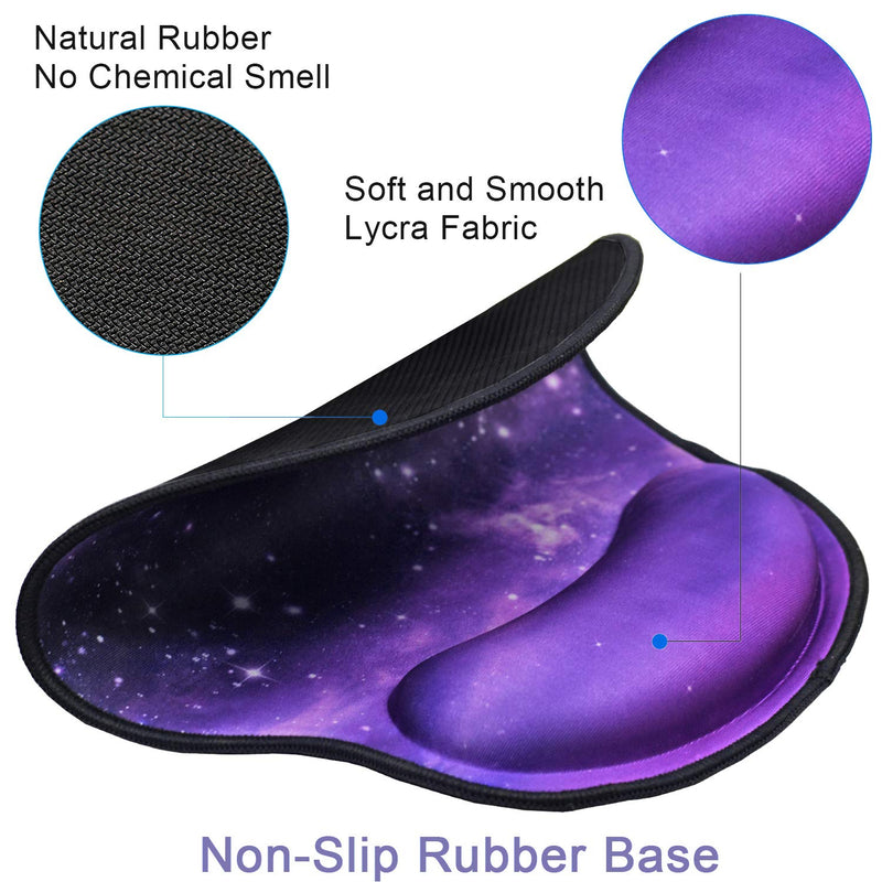 Mouse Pads with Wrist Support,Ergonomic Mouse Pad for Women,Wrist Rest Mouse Pad for Laptop Computers,Non Slip Memory Foam Mousepad Stitched Edges,Home Working Office ,Purple Starry Sky Purple Dream Starry Sky