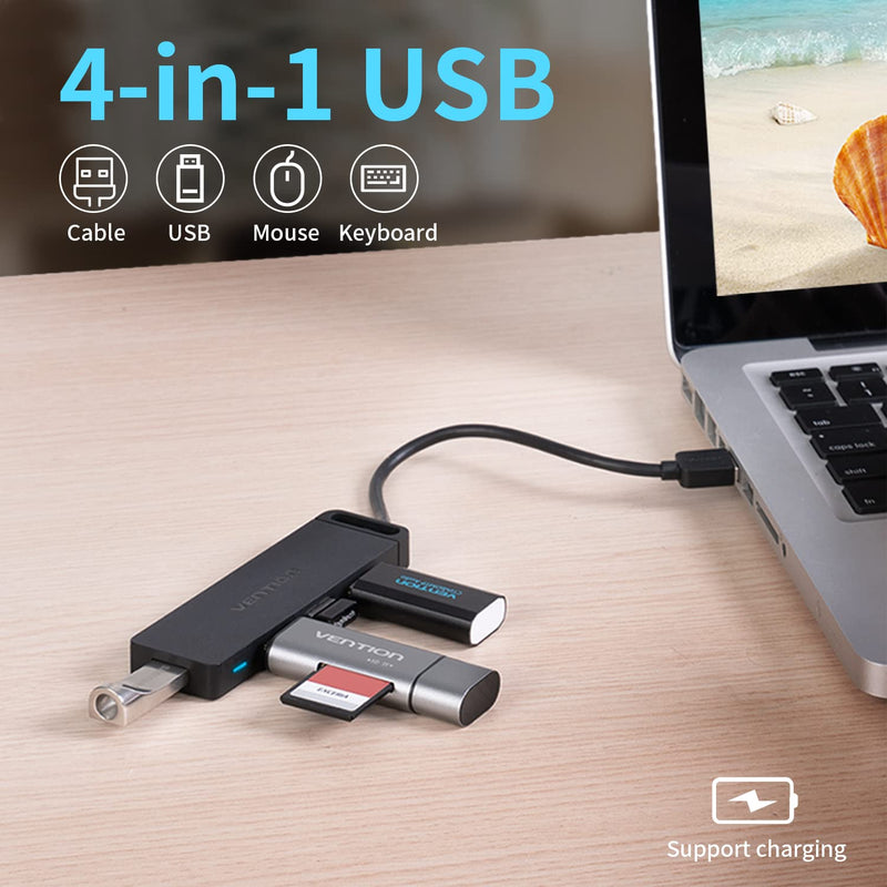 VENTION USB 3.0 Hub, 4 Ports USB Hub Ultra-Slim Data USB Hub 1.6FT Extended Cable [Charging Supported], Compatible with MacBook, Laptop, Surface Pro, PS4, PC, Flash Drive, Mobile HDD (0.5m/1.6ft) 0.5m/1.6ft