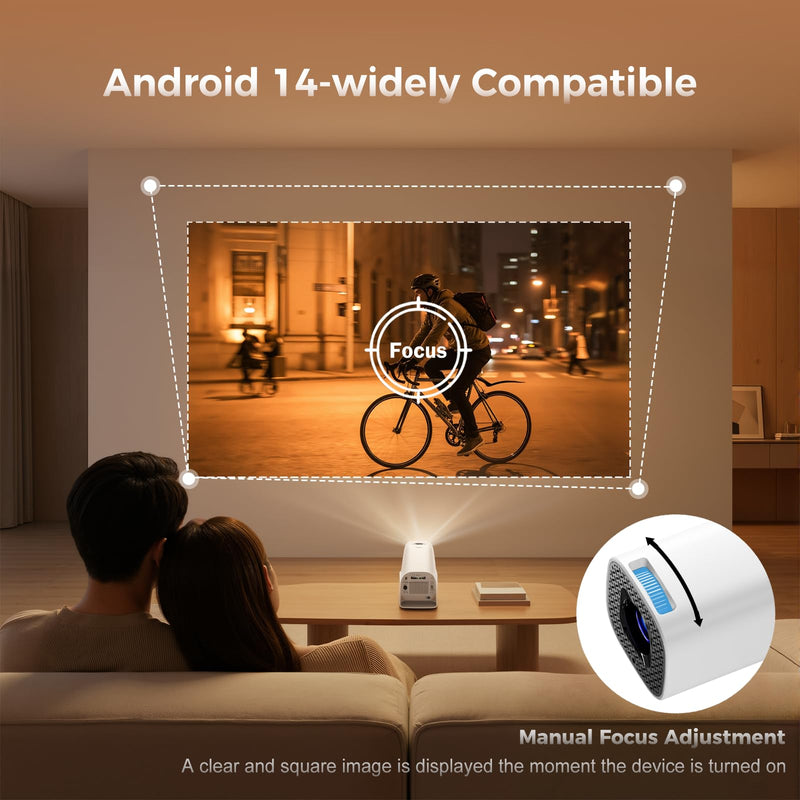 [AUSTRALIA] - Mini Projector with Wifi and Bluetooth, Build-in Android 14, Portable Projector Outdoor&Ceiling Use, Auto Keystonet&270°Rotatable, 200 Ansi, 4k Home Thearter Movie Projector for HDMI USB 