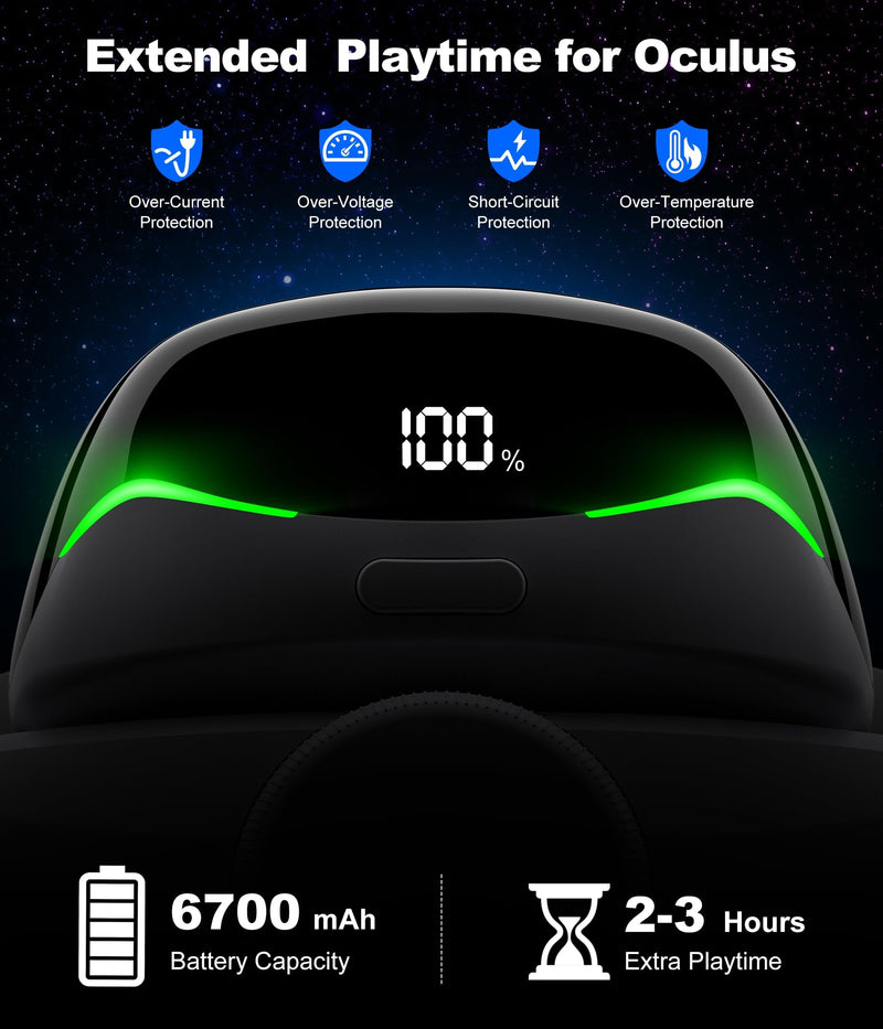 Kawaye Head Strap for Meta Quest 3S/3/2, 6700mAh Hot-Swap Batteries for Oculus Head Strap Extend 2-3Hrs,Dual Dial Adjustable VR Headset Strap for Weight Balance, Reduce Facial Stress-MQ4000 1 Battery|6700mAh