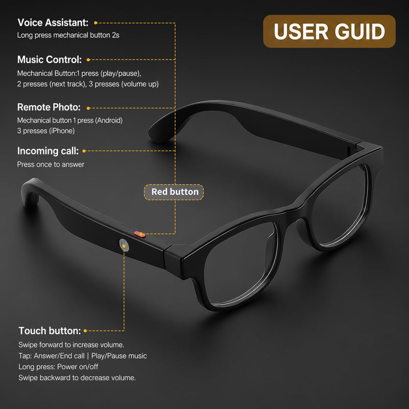 FEISEDY AI Smart Glasses with AI Assistant for Travel & Daily Use B0476 | Interchangeable Sunglasses Lenses,Open-Ear Bluetooth Audio, Music & Hands-Free Calls