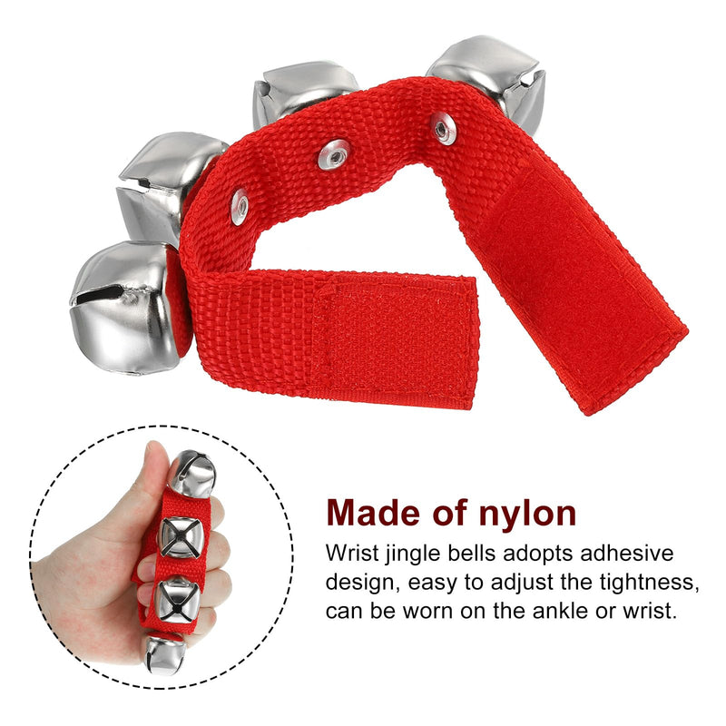 PATIKIL 8pcs Wrist Bells, Jingle Bells Ankle Bells Wrist Bells Bracelet Percussion Instruments Musical Rhythm Band 4 Silver Bells for Party Christmas, Dark Red