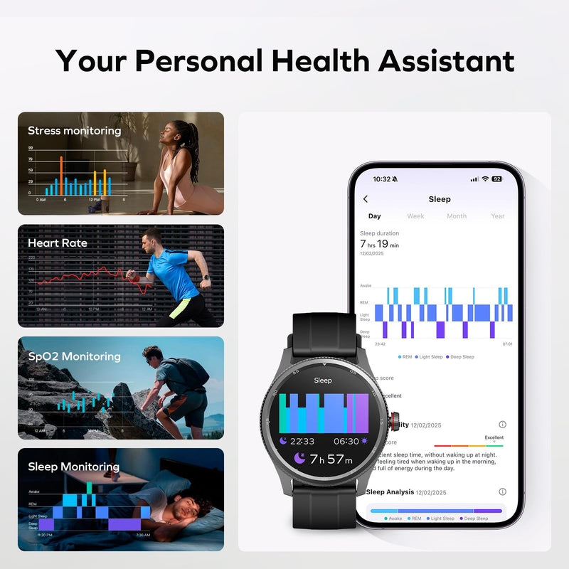 MOMAX Smart Watch for Men Women, 1.38" TFT Screen & Bluetooth Call, Fitness Tracker with 100+ Sports, Heart Rate, Health Monitor, Sleep Tracker, Music Control, IP68 Waterproof for Android/iOS Black