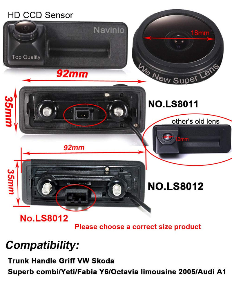 Super HD Vehicle Camera 1280x720 Pixels 1000 TV Lines 170 Night Vision Rear View Camera Reverse Parking for VW Skoda Superb Yeti Fabia Octavia Audi A1 (Model 1=Square Switch Interface) Model 1=square switch Interface
