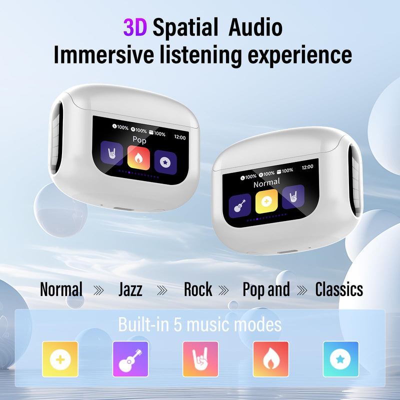 Wireless Earbuds, Bluetooth 5.4 Ear buds with Multifunctional Touch Screen, 48H Bass Stereo Headphones with ANC/ENC Noise Cancelling/Transparency mode, IPX7 Earphones with 5 EQ Modes, Ivory White