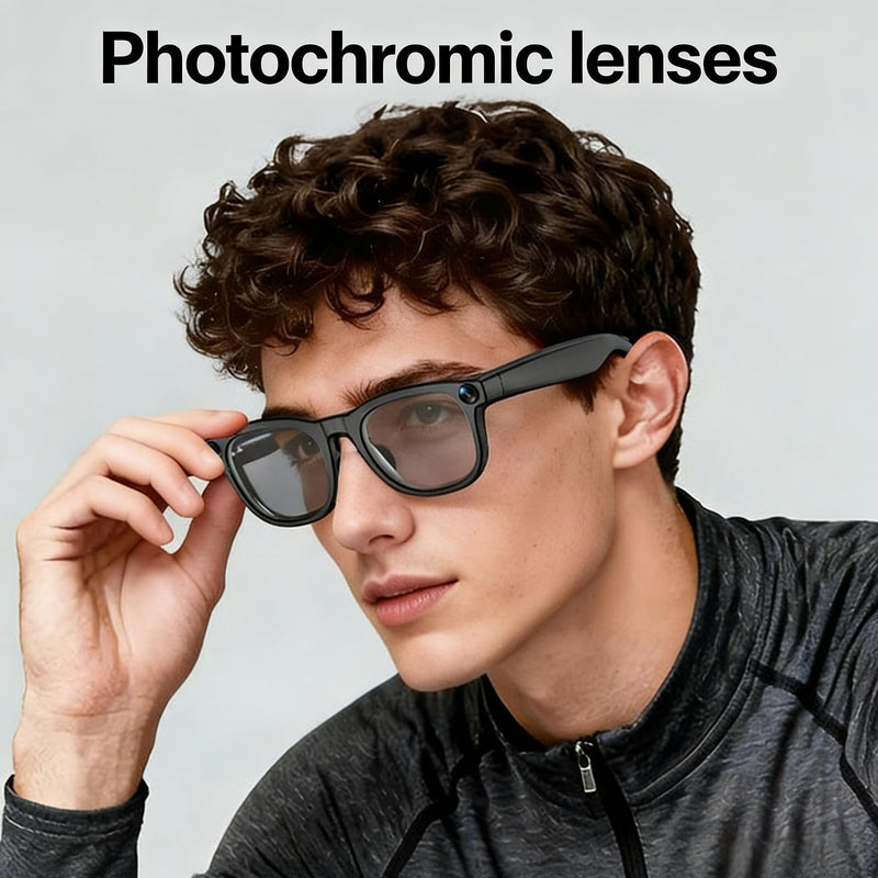REEDTOCK Smart AI Glasses with 4K Camera, HD1080P Video Recording Glasses | Bluetooth Camera Glasses, Noise Cancellation, Voice Assistant, Translation, TR90 Frame -for Outdoor, Travel, Vlogging Photochromic Lenses