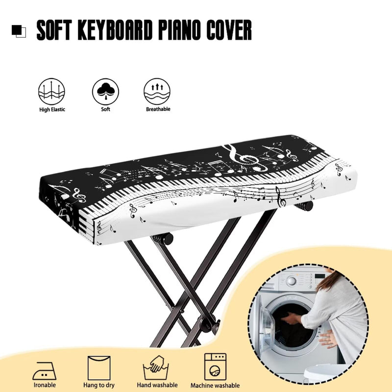 Piano Print Piano Keyboard Dust Cover 88 Keys Full Cover Piano Keyboard Covers Stretchy Waterproof Cloth Electric Piano Keyboard Covers L Size (88 Keys)
