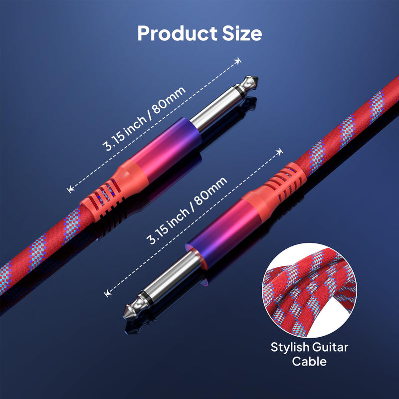 Elebase TS Guitar Cord 9M/30FT 2Pack,Rainbow 1/4 inch Male to 6.35mm Male Bass Cable,Straight Quarter Inch Audio Accessories for Keyboard,AMP,Pedals,Electric Guitar,Equalizer,Speaker 30FT/9M Straight