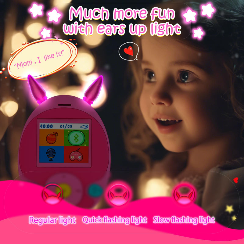 64GB MP3 Player for Kids, Kids MP3 Player with Bluetooth,Speaker, Games, Recorder, Ear Lights,Soothing Sounds, Alarm Clock, Stopwatch and 100hrs Loseless Music Playback(Support up to 128GB) pink