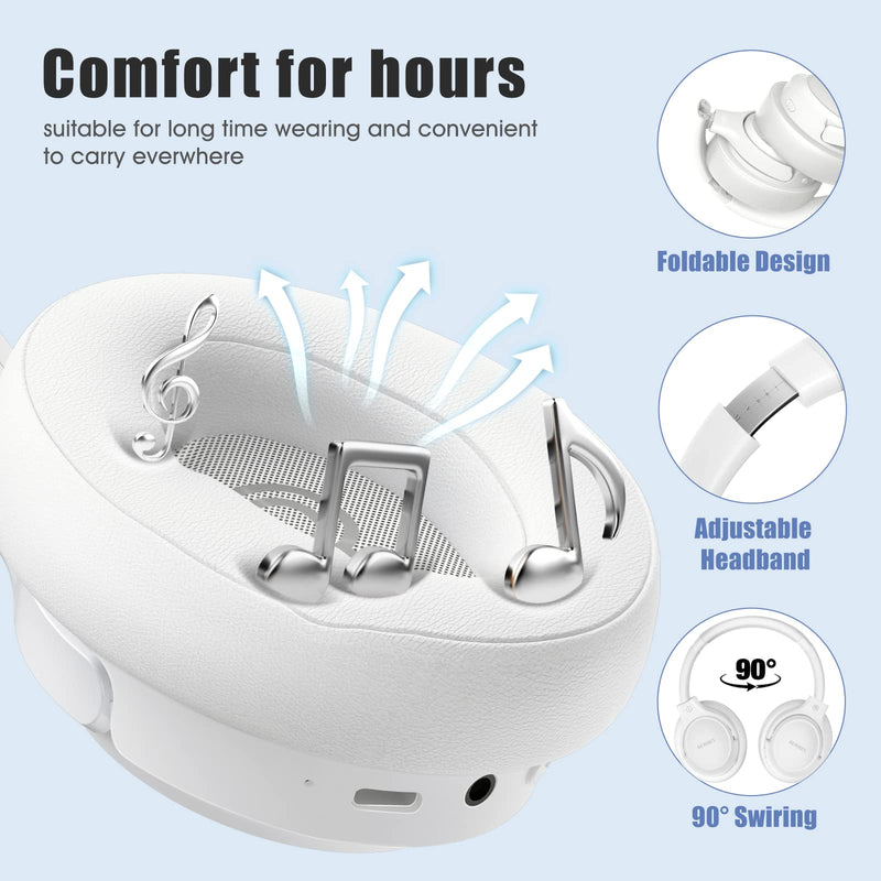[AUSTRALIA] - Bluetooth Headphones Over Ear,BERIBES 65H Playtime and 6 EQ Music Modes with Microphone,HiFi Stereo Foldable Lightweight Wireless Headset,Deep Bass for Home Office Cellphone PC Etc.(White) White 