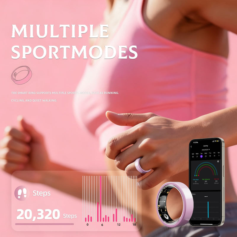 Pink Ceramic Smart Ring for Women and Men,Fitness Tracker Ring with 24/7 Heart Rate, Blood Oxygen & Sleep Tracking, NFC Access Control, 5ATM Waterproof (#9) 9