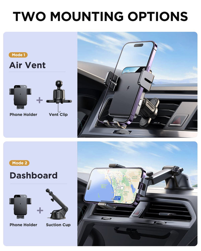 JOYROOM Wireless Car Charger,15W Qi Fast Charging Car Charger Phone Holder Mount, Auto-Clamping Alignment Windshield Dashboard Air Vent Cell Phone Holder for iPhone 16 Pro Max/15 Pro,Samsung S24/S23 | Auto-Clamping Alignment Car Mount Windshield Dashbo...