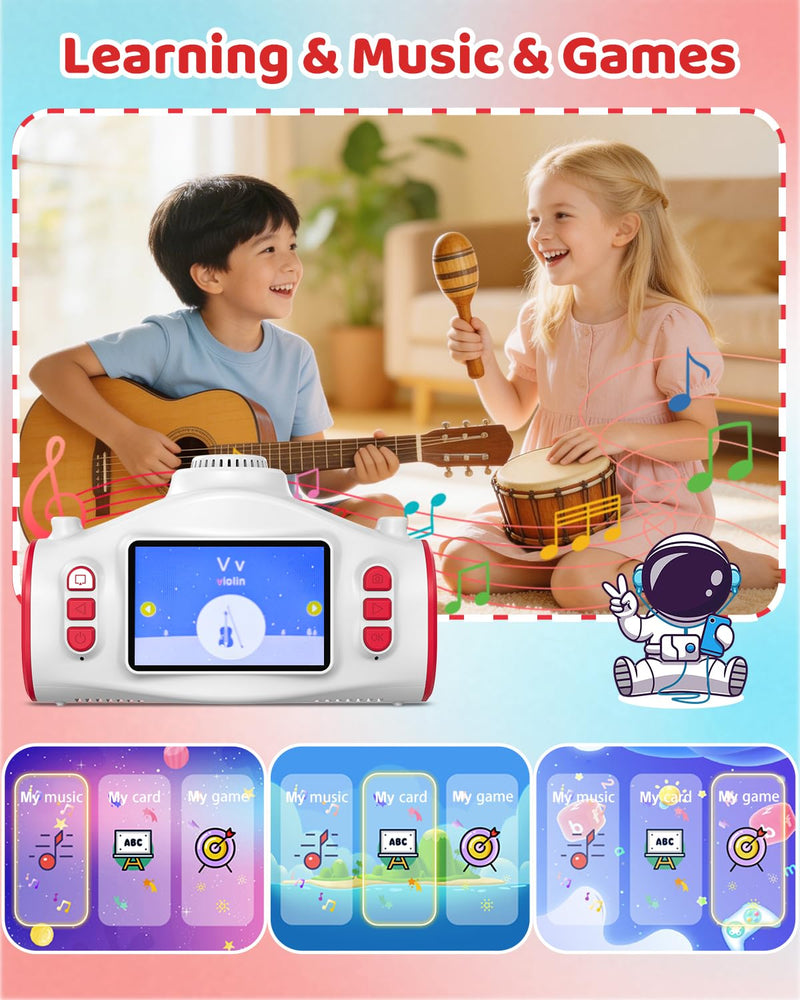 Kids Camera with Projector, 1080P Digital Video Camcorder, 48MP Photo Camera, Portable Toddler Camera Christmas Birthday Travel Gift Toy for Boys Girls Age 3 4 5 6 7 8 9 10 11 12, White