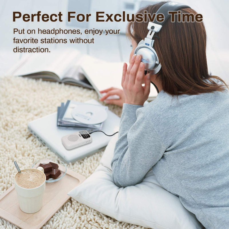 [AUSTRALIA] - PRUNUS J-777 Pocket Radios Portable AM FM Small Personal Radio with Best Reception, AAA Battery Operated Transistor Radio with Headphone & Speaker for Walk/Jogging/Camping White 
