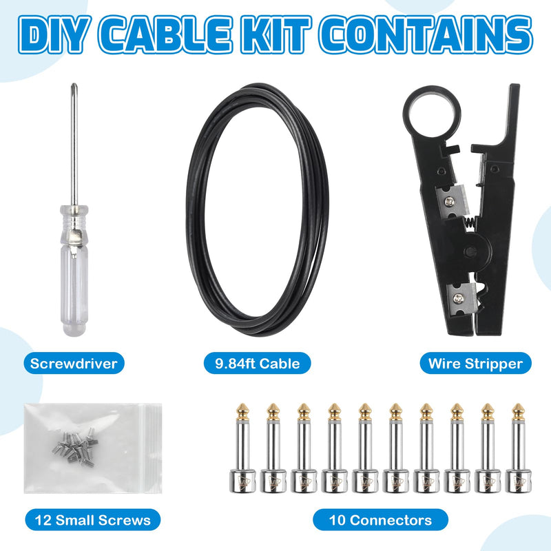 [AUSTRALIA] - Solderless Pedalboard Cable Kit, 10 Feet Cable & 10 Gold Tip Connectors for Guitar Effects & Pedal Board, DIY Patch Cables with Cutter, Bolt Driver 