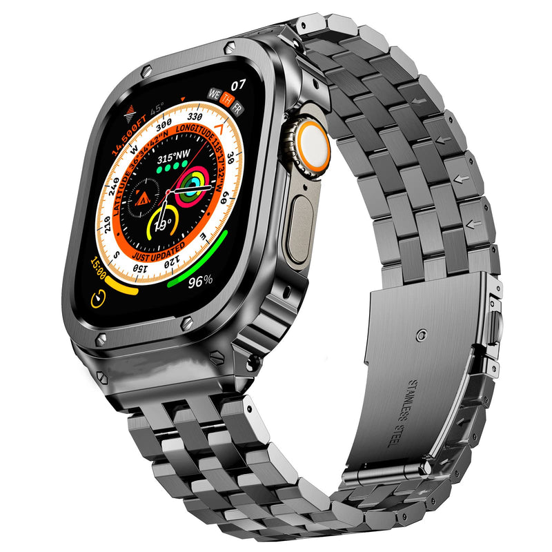 SUPLINK Rugged Case with Sport Band for 49mm Apple Watch Ultra 3 2 1 Bands Titanium and Stainless Steel Apple Watch Band for Men Grey