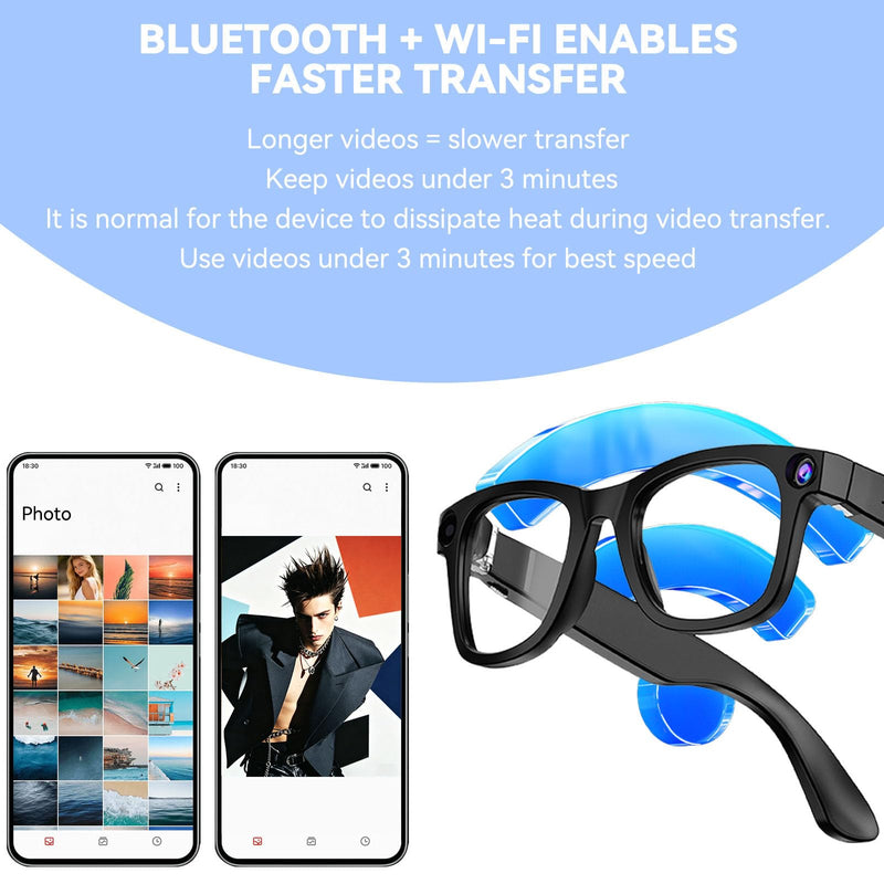 AI Smart Glasses with Camera, 1080P HD Anti-Shake Recording Glasses | ChatGPT Voice Assistant, UV Protection, Real-Time Translation,Open Ear Earbuds for Travel/Meetings/Vlog