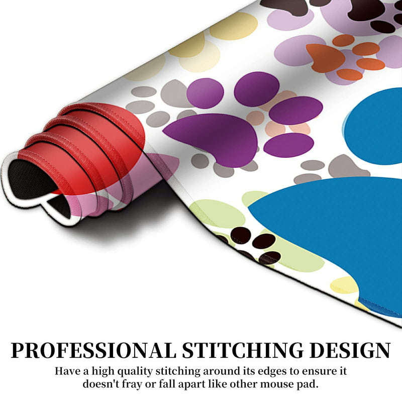 Desk Pad, Dog Pawprint Multicolor Laptop Desk Mat,Long Large Gaming Mouse Pad with Stitched Edges Non-Slip Writing Mat Desk Blotter Protector for Office Home (with Coaster & Elephant Sticker)