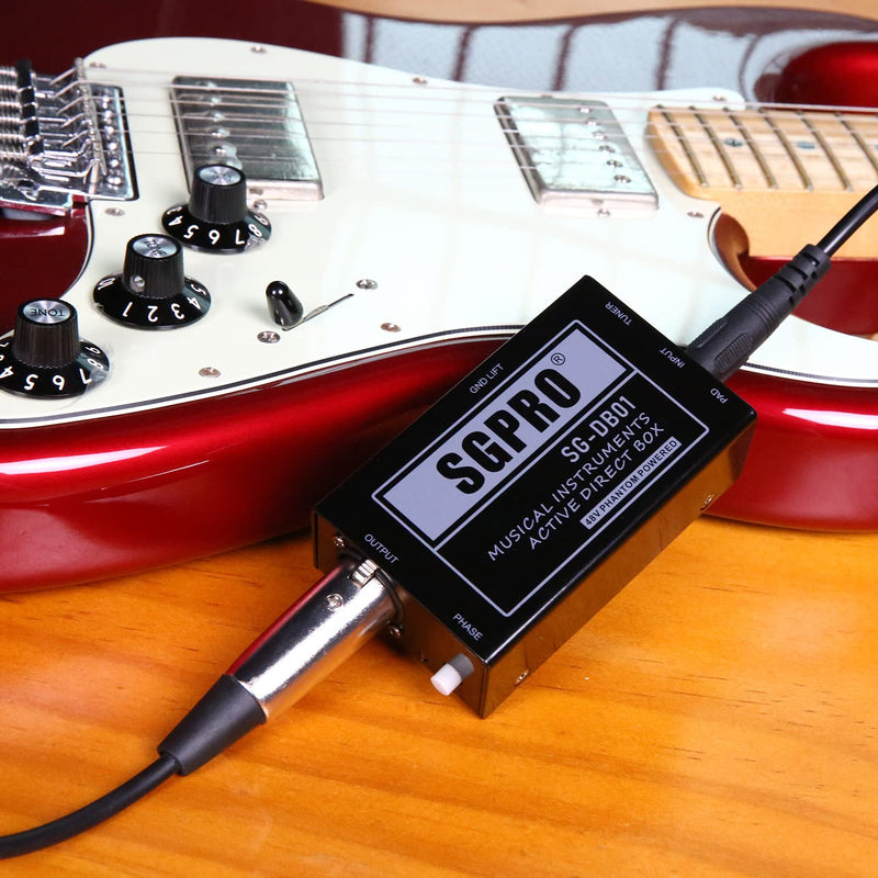 Active Direct Box, Recording Signal DI Box for Musical Instruments as Guitar, Bass Guitar, and Keyboard Live Performance or Studio, 1/4" to XLR, Ground Lift 48V Phantom Powered Compact Unit
