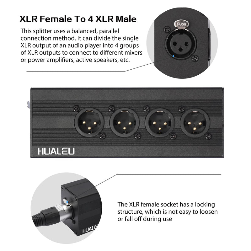 3Pin XLR 1 Female to 4 Male Splitter,4Way XLR Single Input to Four Output Parallel Connection Adapter,One Input to 4 Output Audio DMX Adapter