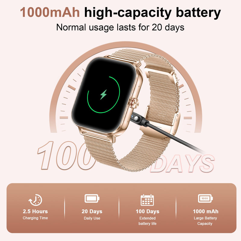 Smart Watches for Women (Android&iPhone), 1.85" HD Smart Watch with Calls/Messages/Notifications, 1000mAh Battery lasts 20 days, Heart Rate/Sleep Monitoring, 130+ Sports Modes Activity Trackers