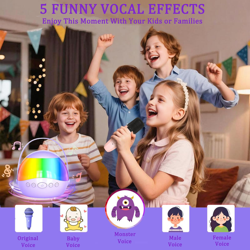 2025 New Mini Karaoke Machine Speaker for Kids Adults,Portable Bluetooth Speaker with 2 Wireless Mics,Colorful LED Lights, Home Travel & Party Play Gifts for Boys Girls (Purple) Purple